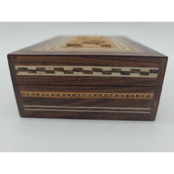 Trinket Box Elephant Tree Wooden Carved Inlaid 5" Box Trinket Box Lined - Picture 6 of 11
